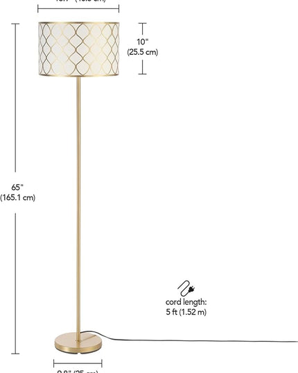 Globe Electric Novogratz x 65787 Kinsley 65" Floor Lamp, Matte Brass, Metal Mesh Over Cotton Shade - LeafyLoom