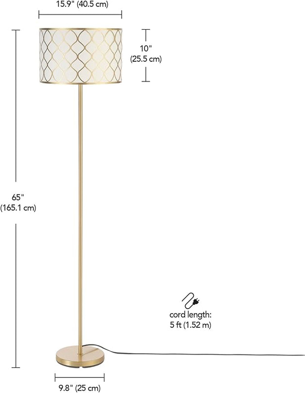 Globe Electric Novogratz x 65787 Kinsley 65" Floor Lamp, Matte Brass, Metal Mesh Over Cotton Shade - LeafyLoom