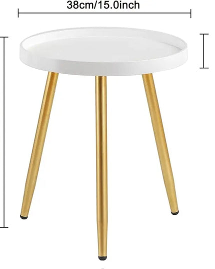 Round Side Table Wooden Tray Table with Metal Tripod Stand Nightstand Coffee Table End Table for Living Room Bedroom Office Small Spaces, 18" H x 15”D (White & Gold) - LeafyLoom