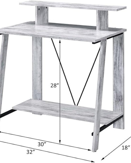 Acme Nypho Wooden 2 Shelves Writing Desk in Antique White and Black - LeafyLoom
