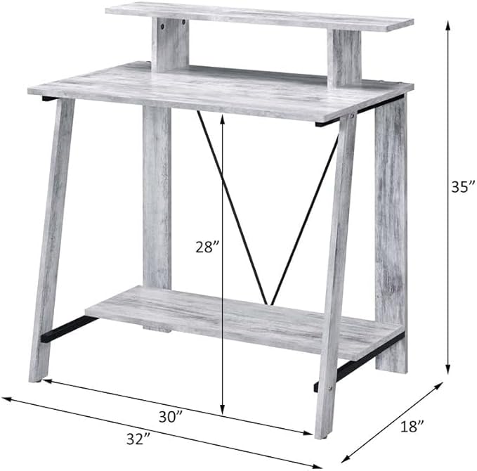 Acme Nypho Wooden 2 Shelves Writing Desk in Antique White and Black - LeafyLoom