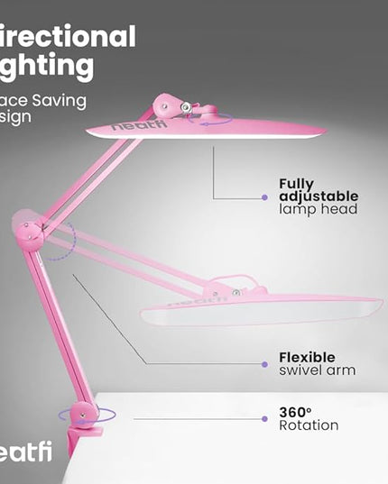 Neatfi XL 2,200 Lumens LED Task Lamp, 24W Super Bright Desk Lamp, 117 Pcs SMD LED, 4 Level Brightness, Dimmable, Task LED Light for Home, Office, Workbench (Non-CCT, Pink) - LeafyLoom