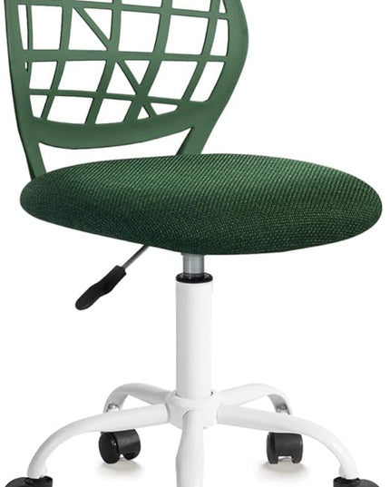 Kids Desk Chair, Fabric Office Chair Armless Small Mid Back Swivel Children Computer Task Chair Ergonomic Height Adjustable Study Chairs with Swivel Padded Cushion and Rolling Wheels, Dark Green - LeafyLoom