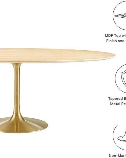 Modway Lippa Dining Table, 78", Gold Natural - LeafyLoom