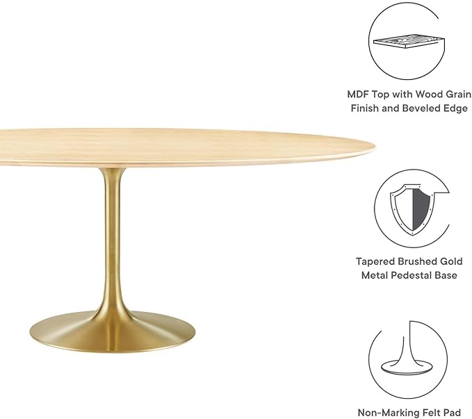 Modway Lippa Dining Table, 78", Gold Natural - LeafyLoom