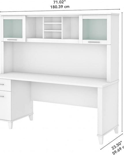 Bush Furniture Somerset 72W Office Desk with Drawers and Hutch in White - LeafyLoom