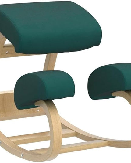 Ergonomic Kneeling Office Chair - Rocking Home & Work Wooden Computer Desk Chairs, Back & Neck Spine Pain, Better Posture, Ergo Knee Support Stool, Cross Legged Sitting (Green) - LeafyLoom