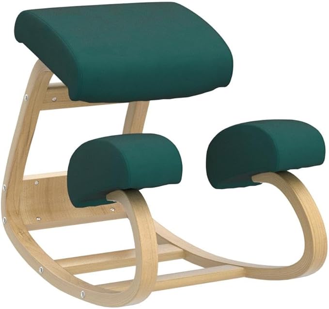 Ergonomic Kneeling Office Chair - Rocking Home & Work Wooden Computer Desk Chairs, Back & Neck Spine Pain, Better Posture, Ergo Knee Support Stool, Cross Legged Sitting (Green) - LeafyLoom