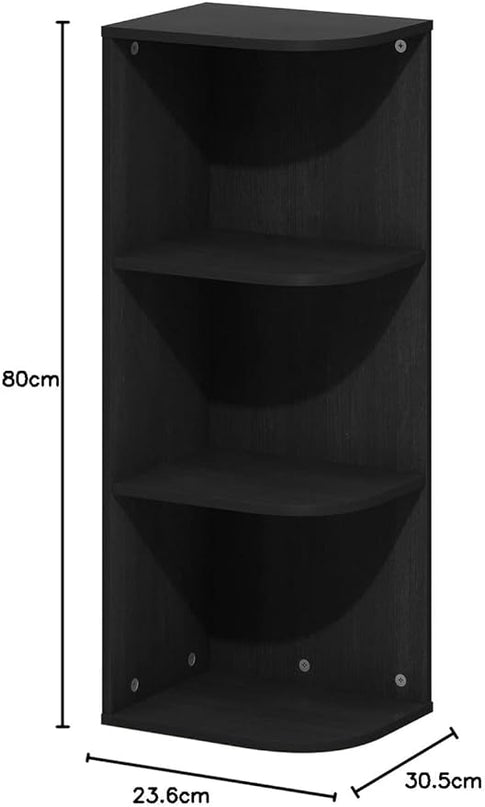 Furinno Pasir 3-Tier Corner Open Shelf Bookcase, Blackwood - LeafyLoom