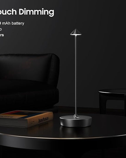 Cordless Table Lamp Rechargeable, Waterproof Portable Touch Dimmable Desk Lamp, 6000mAh Battery Operated LED Table Light for Restaurant/Indoor/Patio - LeafyLoom