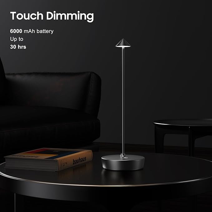 Cordless Table Lamp Rechargeable, Waterproof Portable Touch Dimmable Desk Lamp, 6000mAh Battery Operated LED Table Light for Restaurant/Indoor/Patio - LeafyLoom