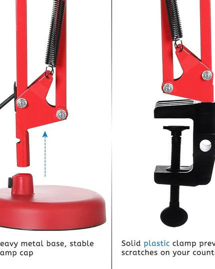 Led Desk Lamp with Clamp - Swing Arm Desk Lamp with 5 LED Cold Light Bulbs 6500K - Folding Table Lamp，Used for Office, Work, Study, Dormitory Reading and Eye Protection Desk Lamp (Red-5) - LeafyLoom