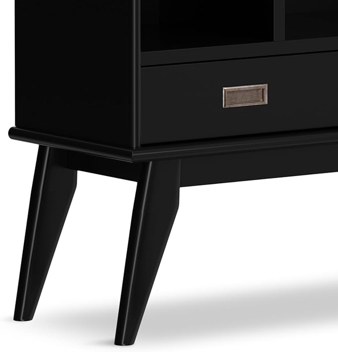 SIMPLIHOME Draper SOLID HARDWOOD 64 inch x 35 inch Mid Century Modern Wide Bookcase and Storage Unit in Black for The Living Room, Study Room and Office - LeafyLoom