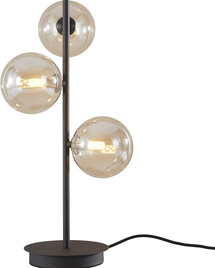 Mid Century Modern 3 Lights Globe Table Lamp Contemporary Minimalist Tall Bedside Desk Lamp Farmhouse Cognac Glass Nightstand Lamps Vintage Reading Light for Bedroom Living Room MTL03-B - LeafyLoom