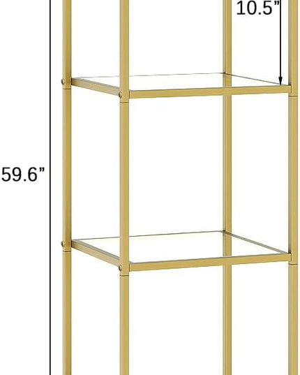 6-Tier Bookshelf,Metal Bookcase,Tempered Glass Shelves,Storage Rack Shelf for Home Office,Living Room,Bedroom, Bathroom,Modern Style,Golden - LeafyLoom