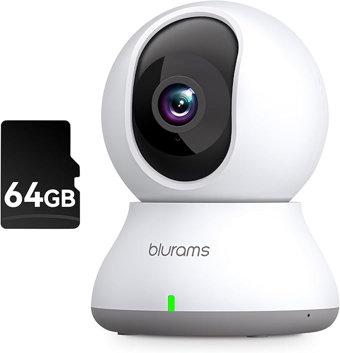 blurams Security Camera 2K, Baby Monitor Dog Camera 360-degree for Home Security (White + 64GB TF Card) Blurams