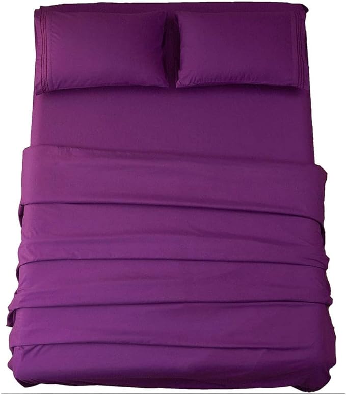 SONORO KATE Bed Sheet Set Super Soft Microfiber 1800 Thread Count Luxury Egyptian Sheets 16-Inch Deep Pocket Wrinkle -4 Piece(King Purple) - LeafyLoom