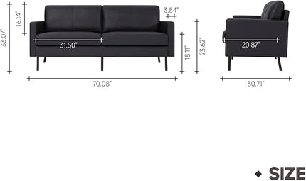 70" Top-Grain Leather Sofa, 2-Seat Upholstered Loveseat Sofa Modern Couch, Luxury Classic for Living Room Bedroom Apartment Office - LeafyLoom