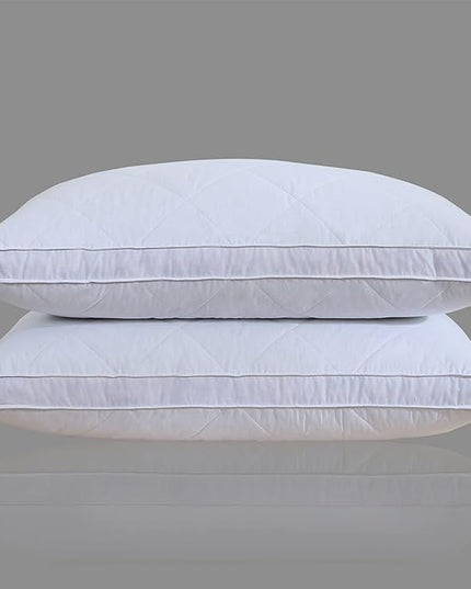 Three Geese Pack of 2 White Goose Feather Bed Pillows King Size - Soft 600 Thread Count 100% Cotton, Medium Firm,Soft Support Surround Fill Polyester, White Solid - LeafyLoom