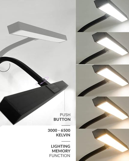 Neatfi (New Model) Flex Desk Lamp with Clamp, Dimmable, 3,000 Lumens 30W LED Monitor Light, 3000K-6500K Correlated Color Temperature, 5 Brightness Levels & 5 Light Modes (31.5 Inches, Black) - LeafyLoom