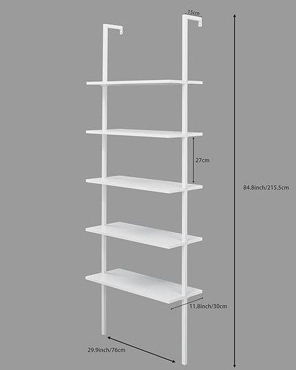 5-Shelf Wood Modern Bookshelf, Open Wall Ladder Bookcase Plant Shelf Vintage Kitchen Shelves Storage, Farmhouse Heavy Duty Display Shelf Wide Modern Open Book Case (White-1) - LeafyLoom