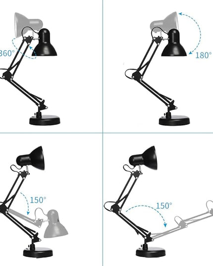 Led Desk Lamp with Clamp - Swing Arm Desk Lamp with 5 LED Cold Light Bulbs 6500K - Folding Table Lamp，Used for Office, Work, Study, Dormitory Reading and Eye Protection Desk Lamp (Black) - LeafyLoom