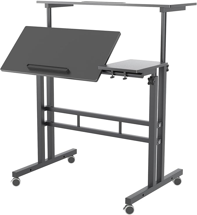 SDHYL 31.5 inches Movable Laptop Desk with Mouse Board Adjustable Height and Angle Anti-Slip Workstation Home Office Desk with Tablet Slot Portable Student Desk, Black, S7-ZS-101-2BK-US - LeafyLoom