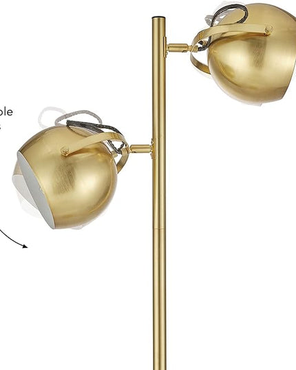 Globe Electric 67515 61" 2-Light Floor, Matte, Adjustable Lamp Heads, in-Line On Off Foot Switch, Miles (Brass) - LeafyLoom