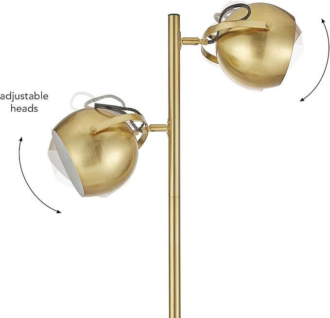 Globe Electric 67515 61" 2-Light Floor, Matte, Adjustable Lamp Heads, in-Line On Off Foot Switch, Miles (Brass) - LeafyLoom