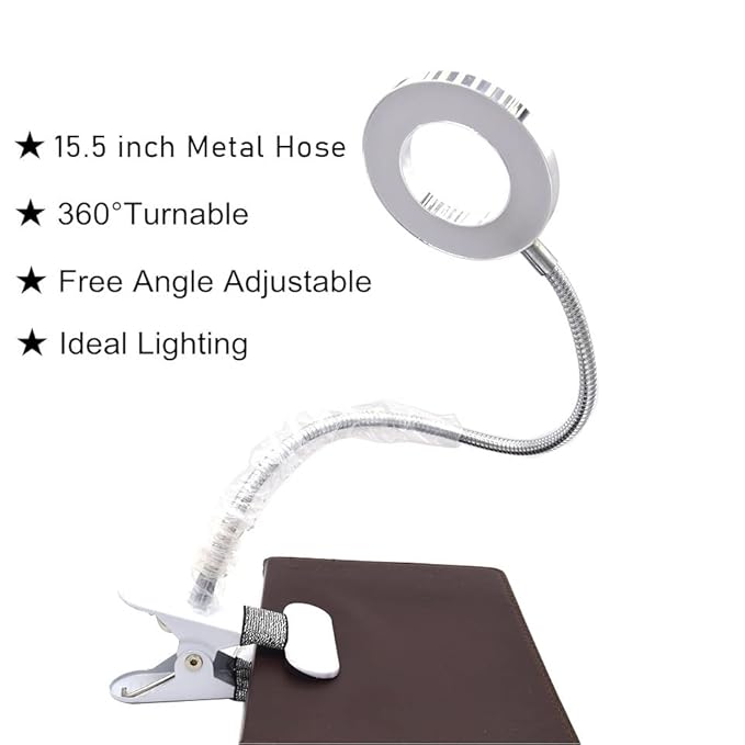Clip on Lamp Pinkiou Desk Lamp with Clamp for Night Reading Nail Art Makeup Salon LED USB Book Light Clip Clamp Lamp 360°Flexible Gooseneck Bed Lamp 3 Color Models - LeafyLoom