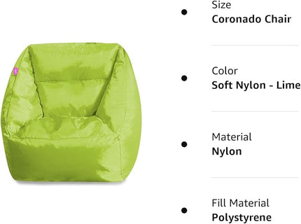 Posh Creations Structured Comfy Seat for Playrooms and Bedrooms, Large Bean Bag Chair, Coronado Chair, Lime - LeafyLoom
