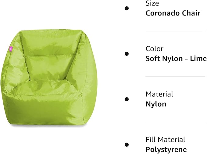 Posh Creations Structured Comfy Seat for Playrooms and Bedrooms, Large Bean Bag Chair, Coronado Chair, Lime - LeafyLoom
