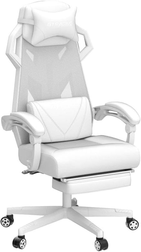GTRACING Gaming Chair, Computer Chair with Mesh Back, Ergonomic Gaming Chair with Footrest, Reclining Gamer Chair with Adjustable Headrest and Lumbar Support for Gaming and Office (White) - LeafyLoom