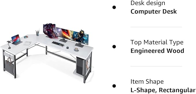 Coleshome 66" L Shaped Gaming Desk, L Shaped Desk, Computer Desk, Gaming Desk, Writing Desk, Home Office Desk, White - LeafyLoom
