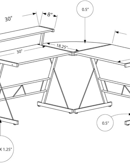 Monarch Specialties L-Shaped Corner Desk with Shelf for Home & Office, 48" L, Cappuccino-Silver Metal Legs, - LeafyLoom