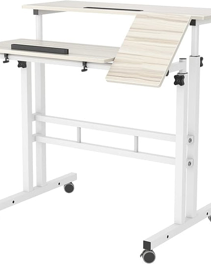SDHYL 31.5 inches Movable Laptop Desk with Mouse Board Adjustable Height and Angle Anti-Slip Workstation Home Office Desk with Tablet Slot Portable Student Desk, White Maple, S7-ZS-101-2MP-US - LeafyLoom