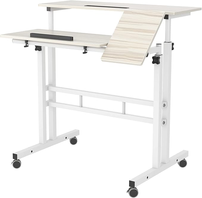 SDHYL 31.5 inches Movable Laptop Desk with Mouse Board Adjustable Height and Angle Anti-Slip Workstation Home Office Desk with Tablet Slot Portable Student Desk, White Maple, S7-ZS-101-2MP-US - LeafyLoom