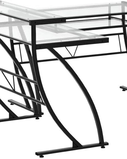 OSP Home Furnishings Constellation L Shaped Home Office Gaming Editing Desk, Black - LeafyLoom