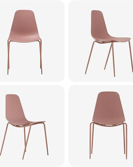 COLAMY Stackable Dining Chairs Set of 4, Indoor Outdoor Dining Room Side Chairs with Metal Legs, Modern Plastic Patio Chairs for Home/Kitchen/Office/Resturant/Bistro/Cafe, Pink - LeafyLoom