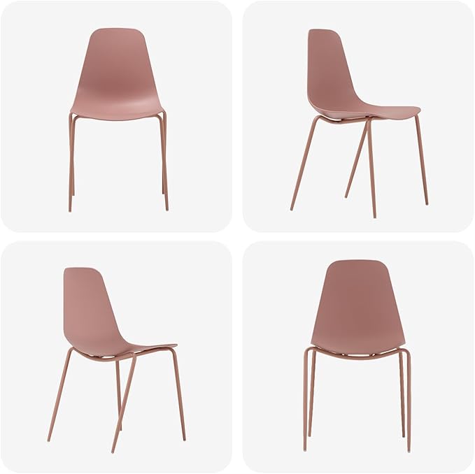 COLAMY Stackable Dining Chairs Set of 4, Indoor Outdoor Dining Room Side Chairs with Metal Legs, Modern Plastic Patio Chairs for Home/Kitchen/Office/Resturant/Bistro/Cafe, Pink - LeafyLoom