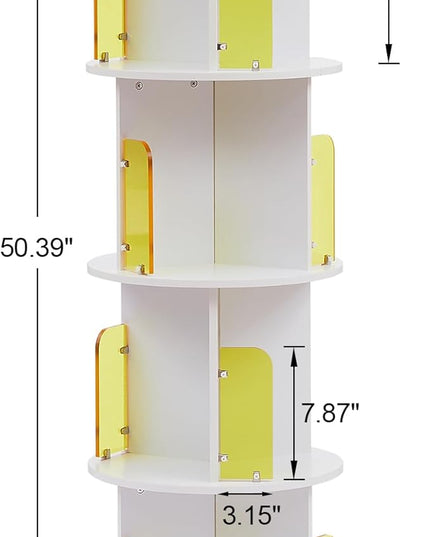 VECELO Rotating Bookshelf, 4-Tier Small Corner Display with Acrylic Window, Ideal Storage Solution for Kids and Adults in Bedrooms, Living Rooms, Space Efficient and Elegant White Design - LeafyLoom