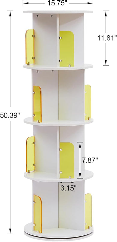 VECELO Rotating Bookshelf, 4-Tier Small Corner Display with Acrylic Window, Ideal Storage Solution for Kids and Adults in Bedrooms, Living Rooms, Space Efficient and Elegant White Design - LeafyLoom