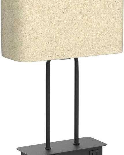 3-Way Dimmable Touch Control Table Lamp with 2 USB Ports and AC Power Outlet Modern Bedside Nightstand Lamp Fabric Shade and Metal Base for Guestroom Bedroom Living Room LED Bulb Included Warm White - LeafyLoom