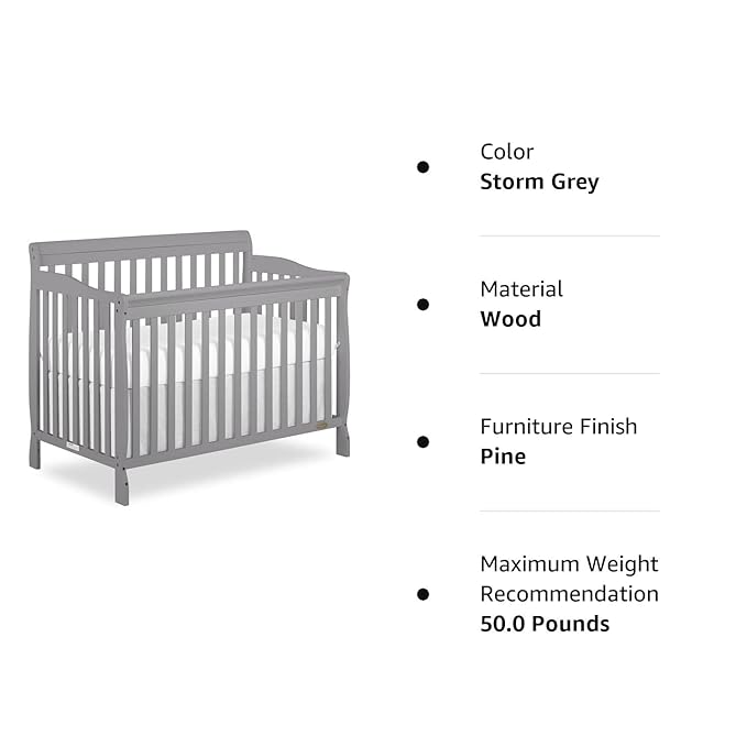 Dream On Me Ashton 4-In-1 Convertible Crib In Storm Grey, Greenguard Gold, JPMA Certified, Non-Toxic Finishes, Features 4 Mattress Height Settings, Made Of Solid Pinewood - LeafyLoom