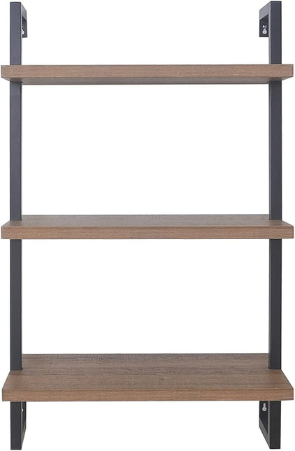 Nathan James Theo 3-Shelf Small Bookcase, Floating Wall Mount Bookshelf with Wood and Industrial Pipe/Metal Frame, Rustic Oak/Matte Black - LeafyLoom