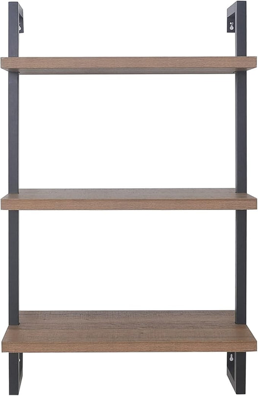 Nathan James Theo 3-Shelf Small Bookcase, Floating Wall Mount Bookshelf with Wood and Industrial Pipe/Metal Frame, Rustic Oak/Matte Black - LeafyLoom