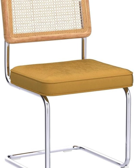 Zesthouse Mid Century Modern Dining Chairs Set of 2, Velvet Accent Chairs with Natural Cane Back & Stainless Chrome Base, Famous Breuer Designed Chairs, Upholstered Rattan Kitchen Chairs - LeafyLoom