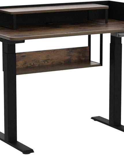 BANTI 48"x24" Standing Desk Adjustable Electric Height with Monitor Stand, Double Storage Shelves Stand Up Desk, Home Office Workstation Sit Stand up Desk (Rustic Brown) - LeafyLoom