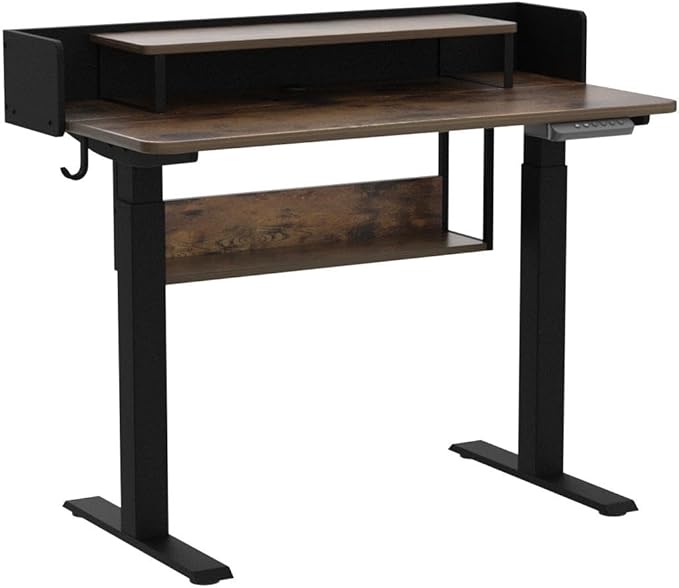 BANTI 48"x24" Standing Desk Adjustable Electric Height with Monitor Stand, Double Storage Shelves Stand Up Desk, Home Office Workstation Sit Stand up Desk (Rustic Brown) - LeafyLoom