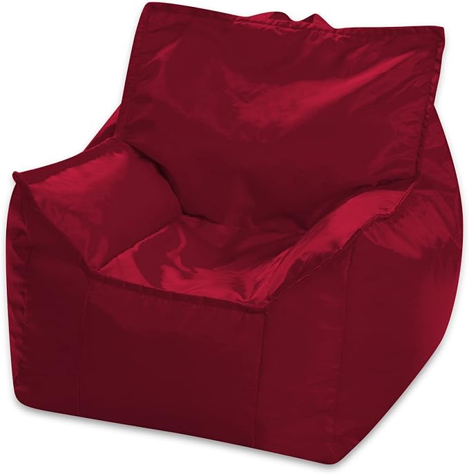Posh Creations Structured Comfy Bean Bag Chair for Gaming, Reading, and Watching TV, Newport Chair, Microsuede - Red - LeafyLoom